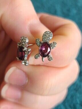 Turtle Stud Earrings with Purple Gem and Crystal Accents